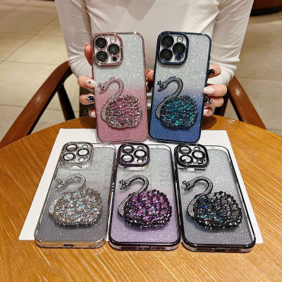 Suitable for iPhone 15 Phone Case Iphone14 Glitter Little Swan 12 Sets of Diamonds 15promax Lens Protector