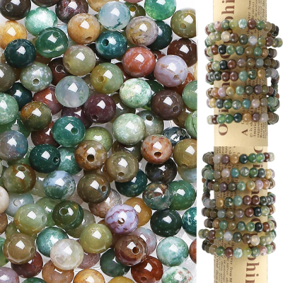 Crystals Beads Indian Agate 100pcs 6mm Beads for Bracelet Jewelry Making Gemstones Christmas Gifts for Women Men 2 Strand Round Spacer Loose Stones for Necklace DIY