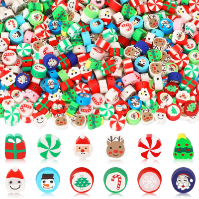 Christmas Polymer Clay Beads, 300pcs Santa Claus Snowflakes Christmas Tree Elk Snowman Candy Mixed Spacer Beads for Jewelry Making DIY Bracelet Necklace Accessories Craft Party Supplies