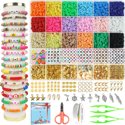  5100 Clay Beads Bracelet Making Kit, Flat Preppy Beads for Friendship Jewelry Making,Polymer Heishi Beads with Charms Gifts for Teen Girls Crafts for Girls Ages 8-12