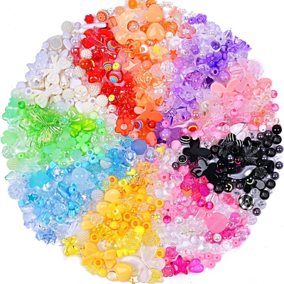 500pcs Acrylic Assorted Beads Flower Heart Butterfly Candy Pastel Loose Round Beads Bulk for Bracelets Jewelry Making DIY Plastic Crafts (Multicolor Combination)