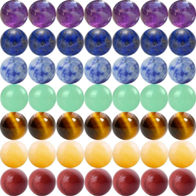 7 Chakra Natural Stone Beads Mixed 100pcs 8mm Round Genuine Real Stone Beading Loose Gemstone Amethyse Color DIY Smooth Beads for Bracelet Necklace Earrings Jewelry Making