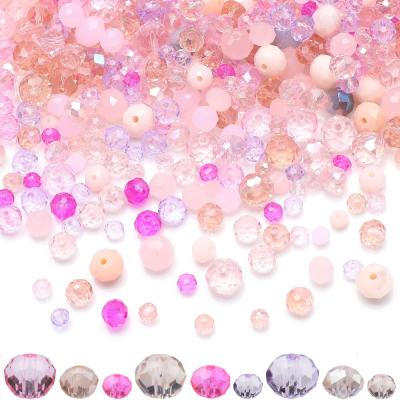 1000pcs 4/6/8mm Rondelle Glass Beads for Jewelry Making,Electroplate Round Shaped Crystal Spacer Beads Assorments for Bracelet Necklaces DIY Pink