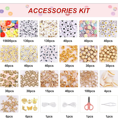 15600pcs 156 Colors Clay Beads for Jewelry Making, Flat Round Polymer Clay Beads Kit with Letter Beads Heart Beads for DIY Gift Craft and Art