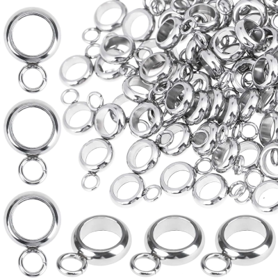 100 Pcs Bail Beads Bail Tube Beads Column Spacer Beads, Stainless Steel Hanger Dangle Connector Links for Pendant Jewelry Making DIY Bracelet Necklace Craft Accessories, 4mm Inner Diamete