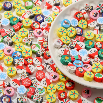 200pcs Christmas Polymer Clay Beads Xmas Santa Claus Heishi Spacer Beads Supplies for DIY Bracelet Earring Necklace for Jewelry Making Bracelets Bulk(Snowman-2)
