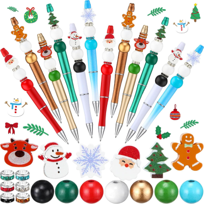 60 Set Christmas Beadable Pen Plastic Beaded Pen Beadable Pens Bulk DIY Pens Making Kit Christmas Beads for Crafts Assorted Bead Pens DIY Bead Pen for Office School DIY Supplies Gift
