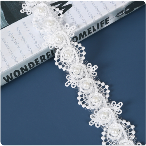3cm wide white water soluble lace artificial pearl handmade lace clothing bags shoes and hats curtain decoration ornament accessories
