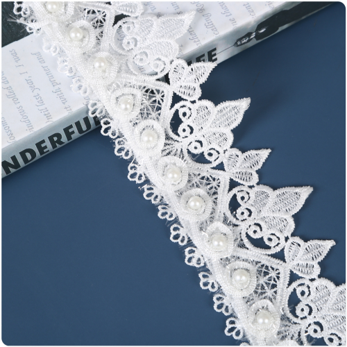 3cm Wide White Water Soluble Lace artificial Pearl Handmade Lace Clothing Bags Shoes and Hats Curtain Decoration Ornament Accessories 