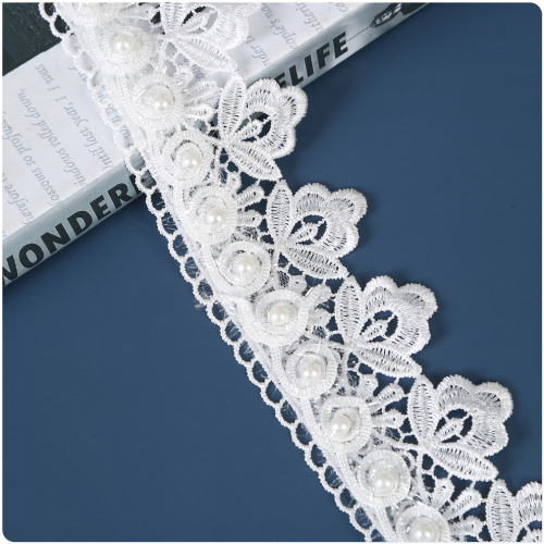 Lace Lace Hollow Flower Pearl Window Decoration Accessories White Mesh Curtain decorative Hem Sofa Clothing Accessories