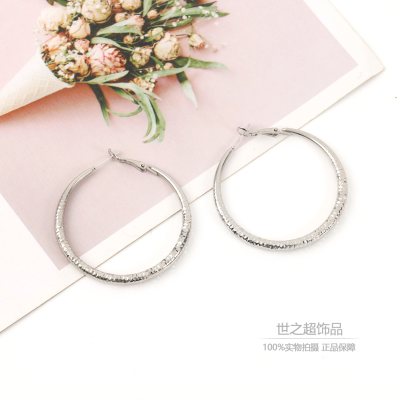 Cross-Border round Ring Earrings Women's High-End Earrings Temperament and Exaggerated Design Korean Temperament Big Ring Ear Ring Silver