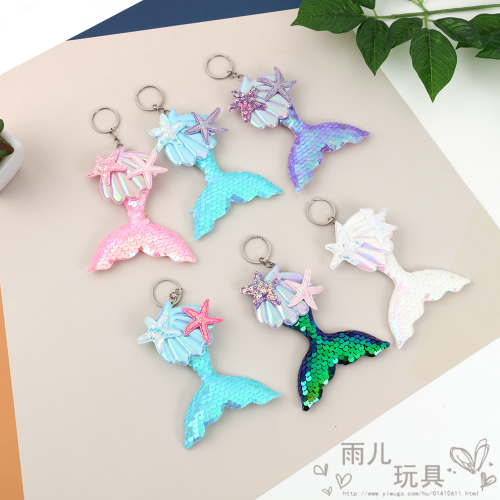 popular popular japanese and korean style cute cartoon sequined fish beauty keychain pendant bag ornaments cross-border wholesale