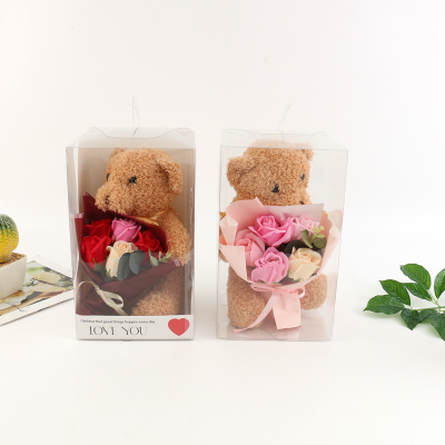 Rose Soap Flower Bear Gift Box Fake Bouquet Holiday Gift Valentine's Day New Year Gift Soap Flower Wholesale