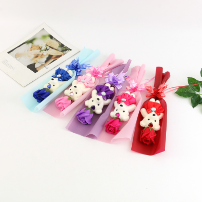 Soap Flower Rose Single Stem Bouquet Little Bear Doll Soap Flower Valentine's Day Event Gift Promotion Mother's Day Gift