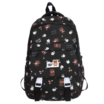 Casual Backpack Women's Floral Bear Junior High School Schoolbag Simple Fashion All-Match Large Capacity College Student Travel Bag