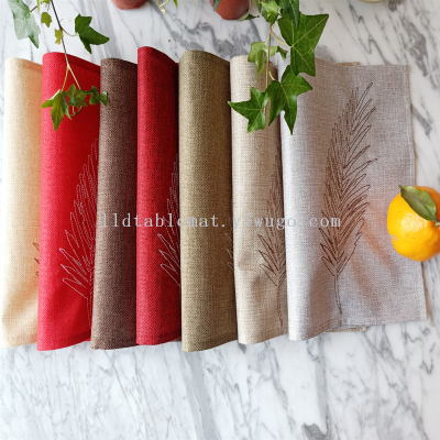 New environmentally friendly single Layer Cotton Linen Fabric Placemat Embroidered Feather Pattern Table mat Japanese type insulation mat Decorative tablemat