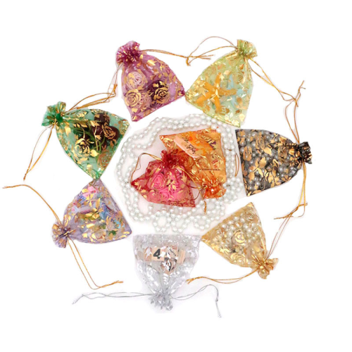 烫金玫瑰纱网袋/礼品包装袋首饰袋/喜糖袋/糖果袋/结婚纱网袋