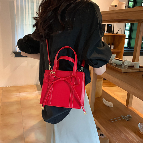 bag female bow bucket pu fashion handbag a crossbody hair red bridal bag