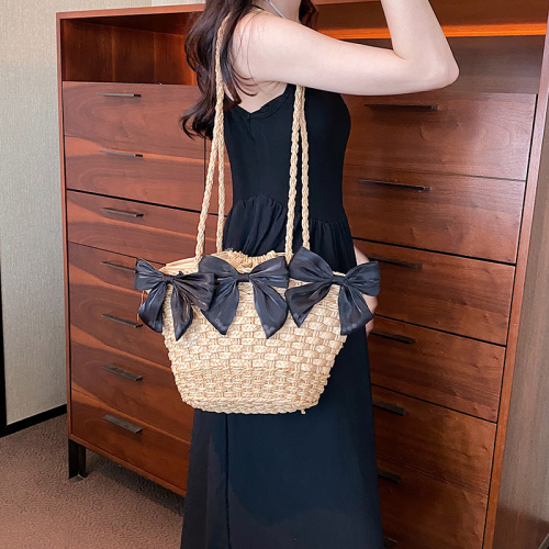 vacation style straw woven bag one-piece delivery summer cute bow woven handbag western style messenger bag
