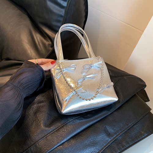 Wholesale Special-Interest Design Bowknot Bag Silver Leather Underarm Shoulder Bag Crossbody Hot Girl Handbag for Going out