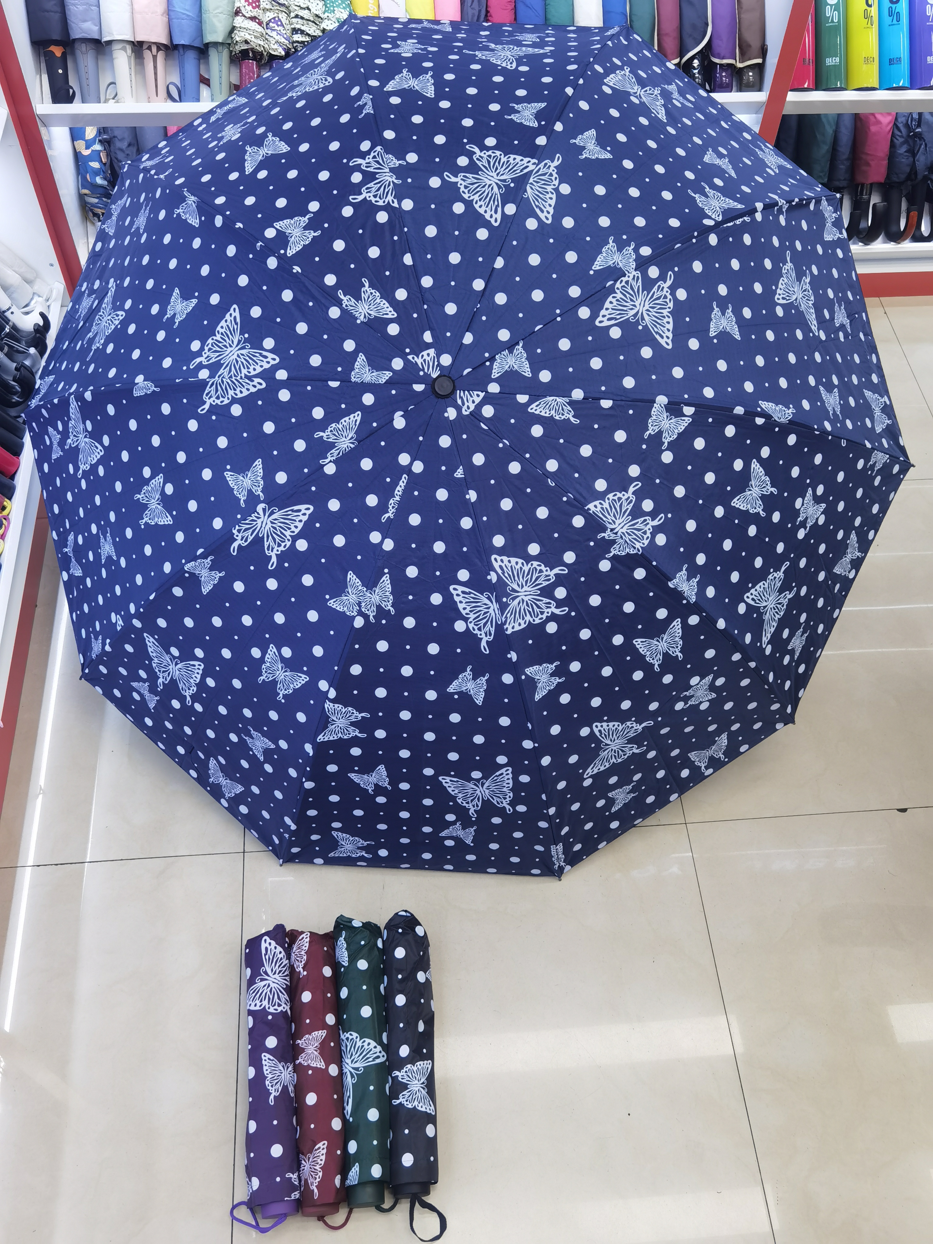 New three-fold umbrella, folding hand-opening portable umbrella, black plastic butterfly polka dot pattern umbrella, enlarged and thickened sunshade umbrella pic 6