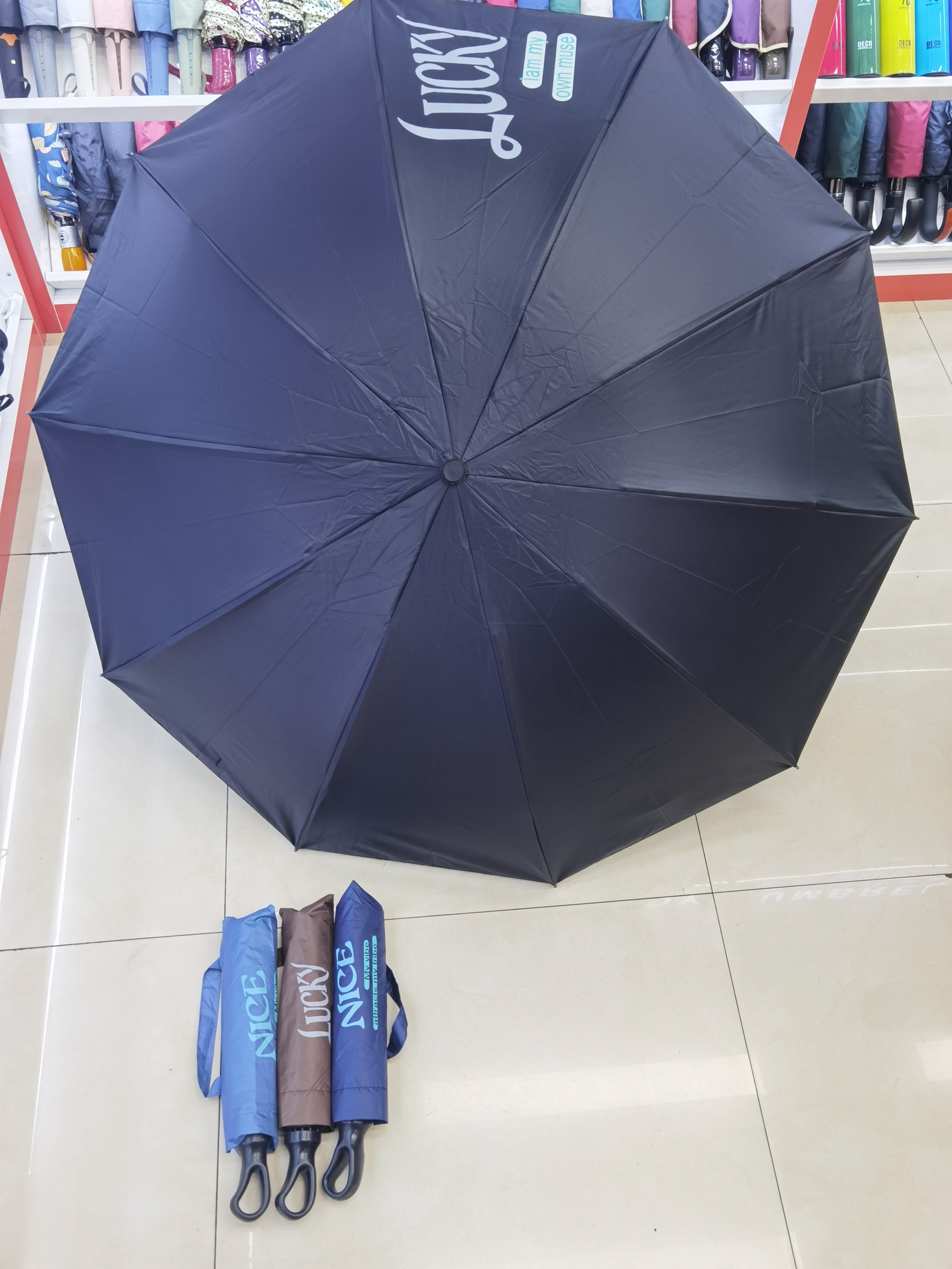 New folding umbrella with a circular handle, English letter 10 bone black rubber gift umbrella, all-weather and all-weather sunshade pic 2