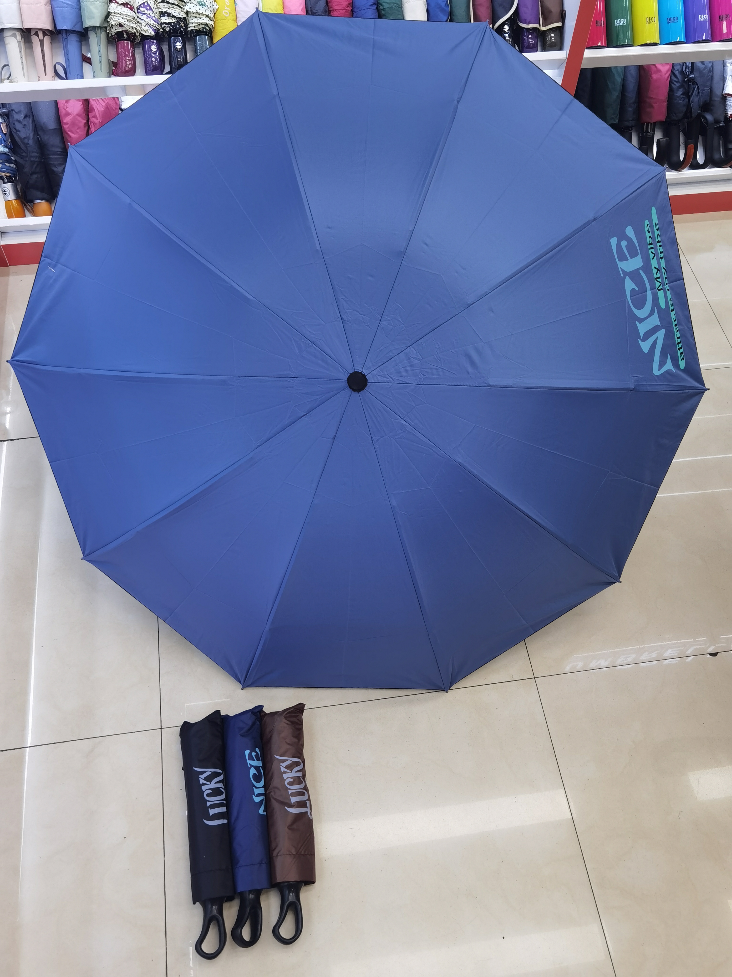 New folding umbrella with a circular handle, English letter 10 bone black rubber gift umbrella, all-weather and all-weather sunshade pic 5