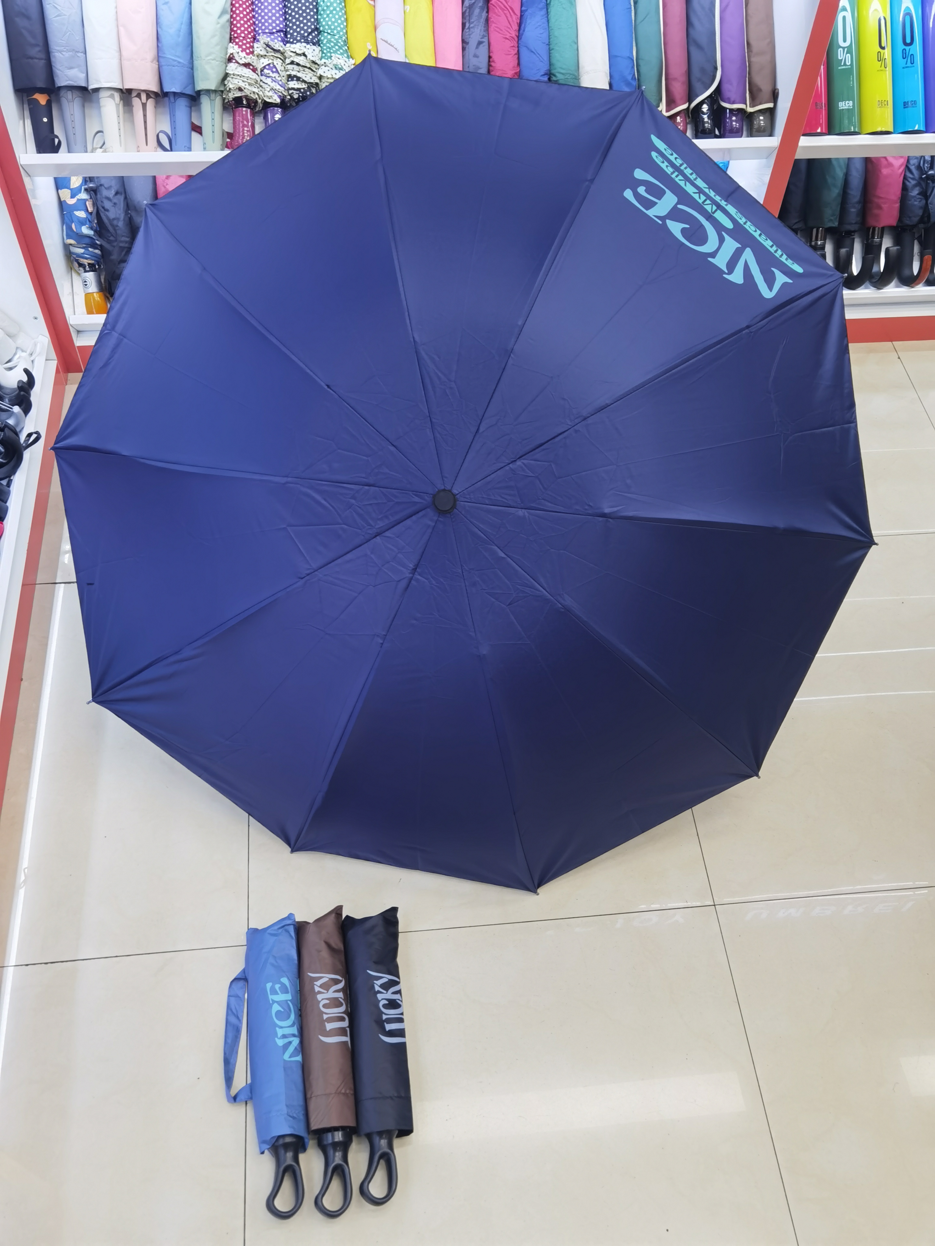 New folding umbrella with a circular handle, English letter 10 bone black rubber gift umbrella, all-weather and all-weather sunshade pic 3