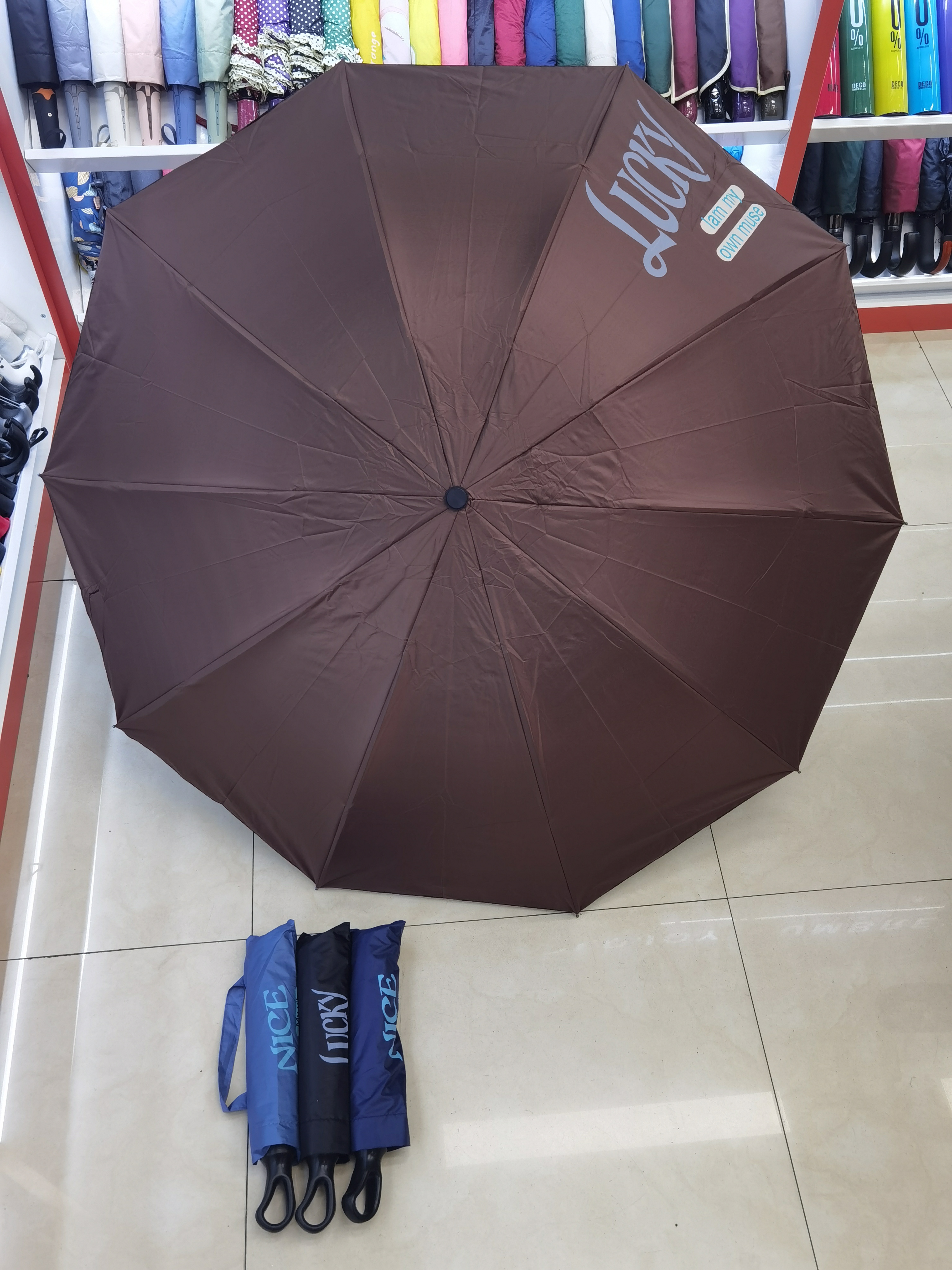 New folding umbrella with a circular handle, English letter 10 bone black rubber gift umbrella, all-weather and all-weather sunshade pic 4