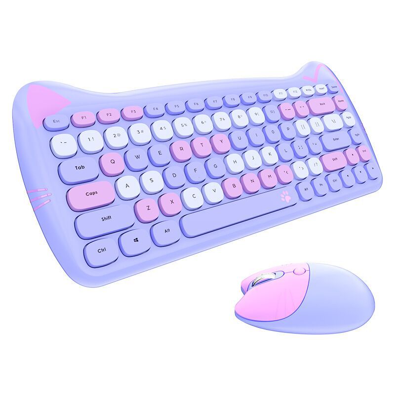 MOFII Wireless Keyboard And Mouse Set Cute Cat Desktop Computer Laptop Key Mouse 2.4G_voghion.com