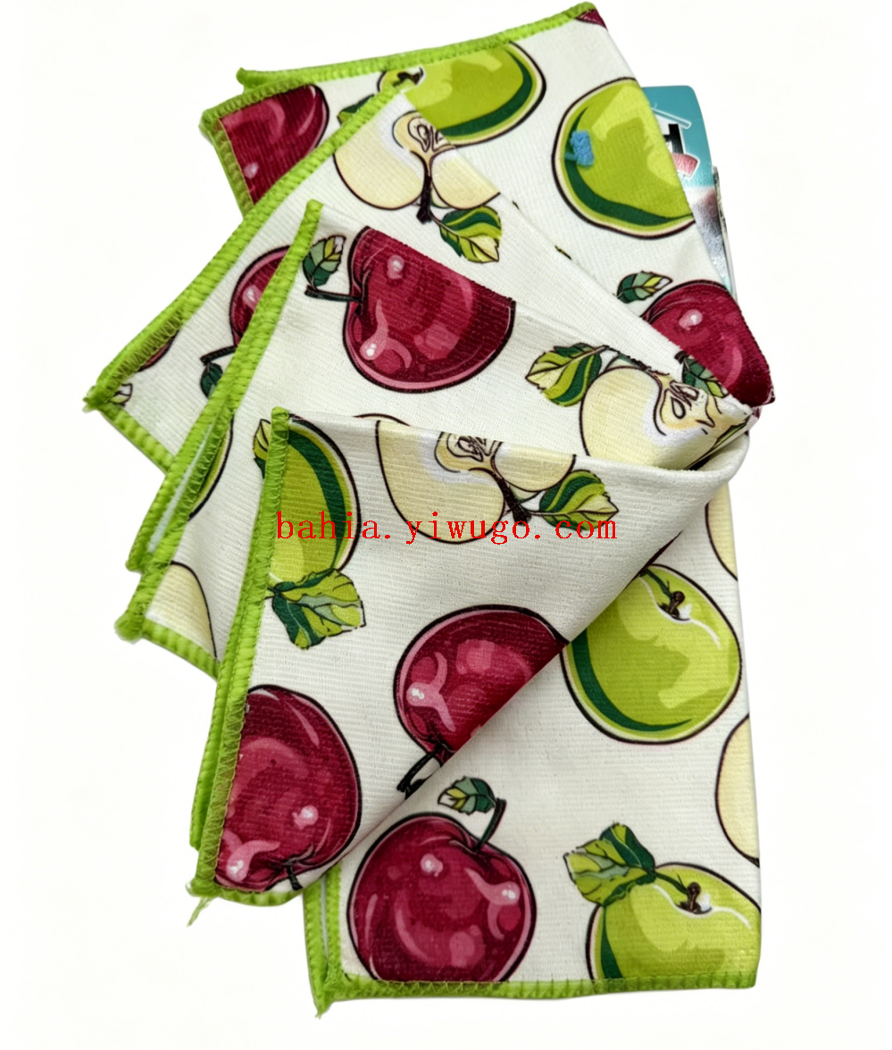 Apple print kitchen cloth, water-absorbing and non-shedding microfiber cleaning cloth, household dishwashing cloth, tablecloth 5P pic 2