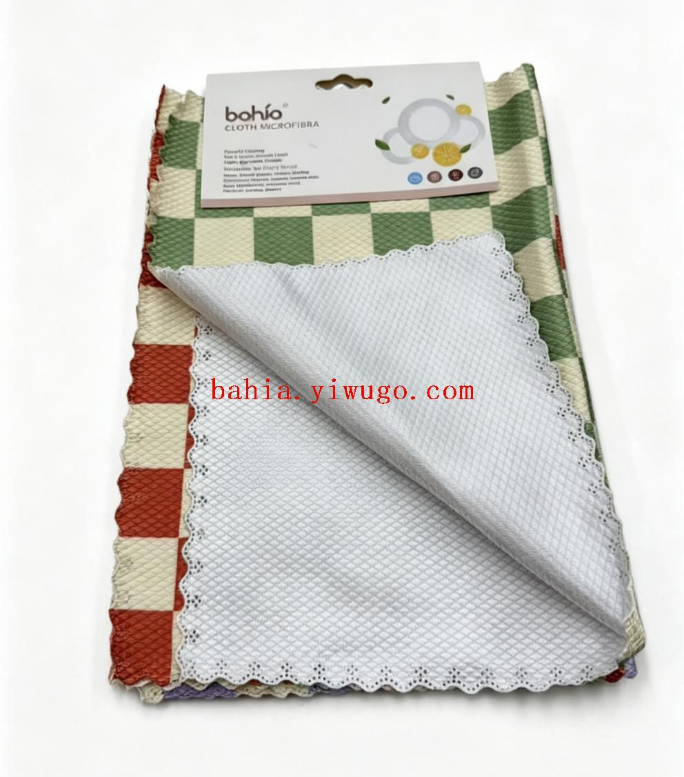 Checkerboard lock edge glass cloth kitchen cleaning cloth, water-absorbing super strong dishwashing cloth pic 2