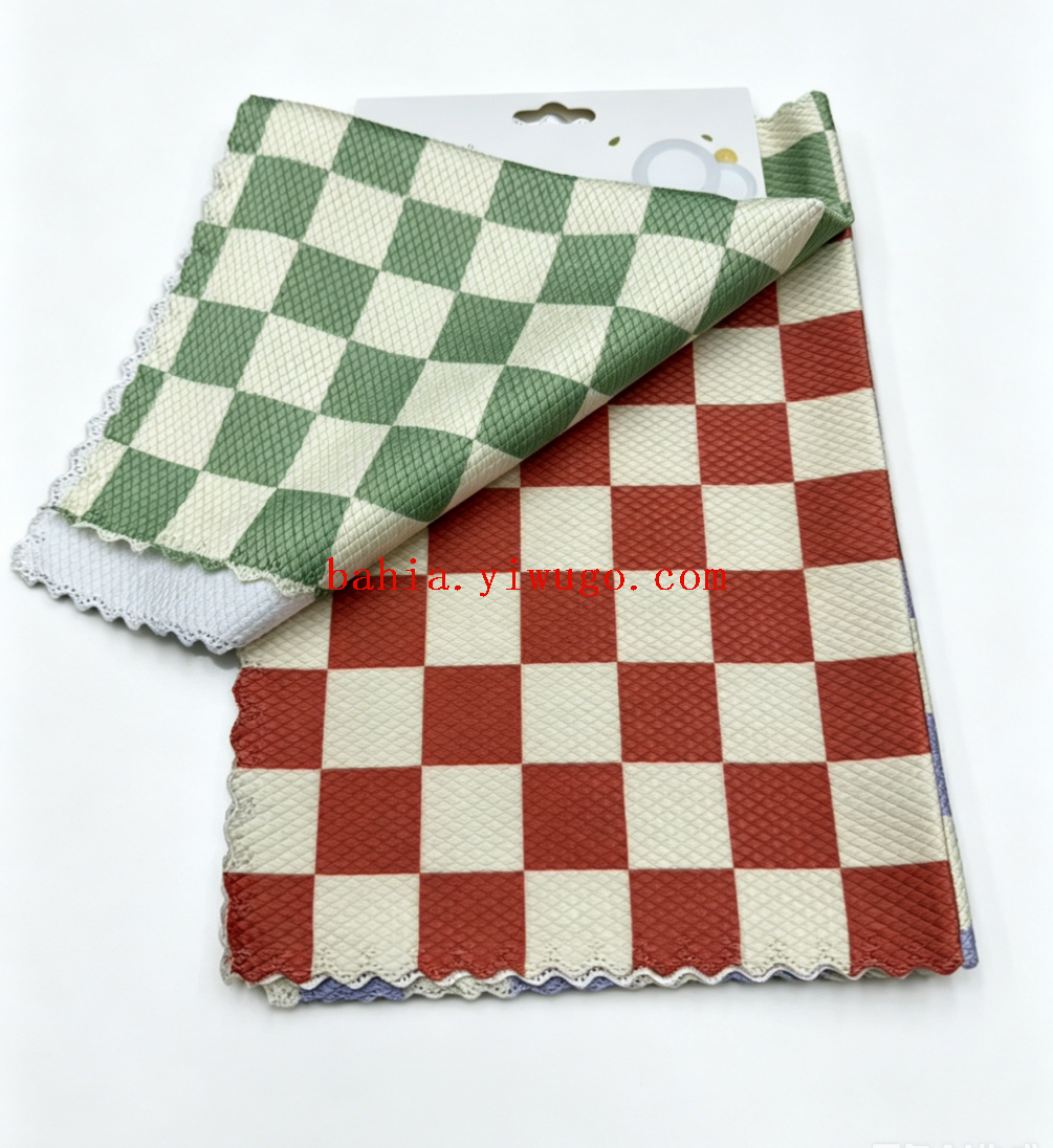 Checkerboard lock edge glass cloth kitchen cleaning cloth, water-absorbing super strong dishwashing cloth pic 5