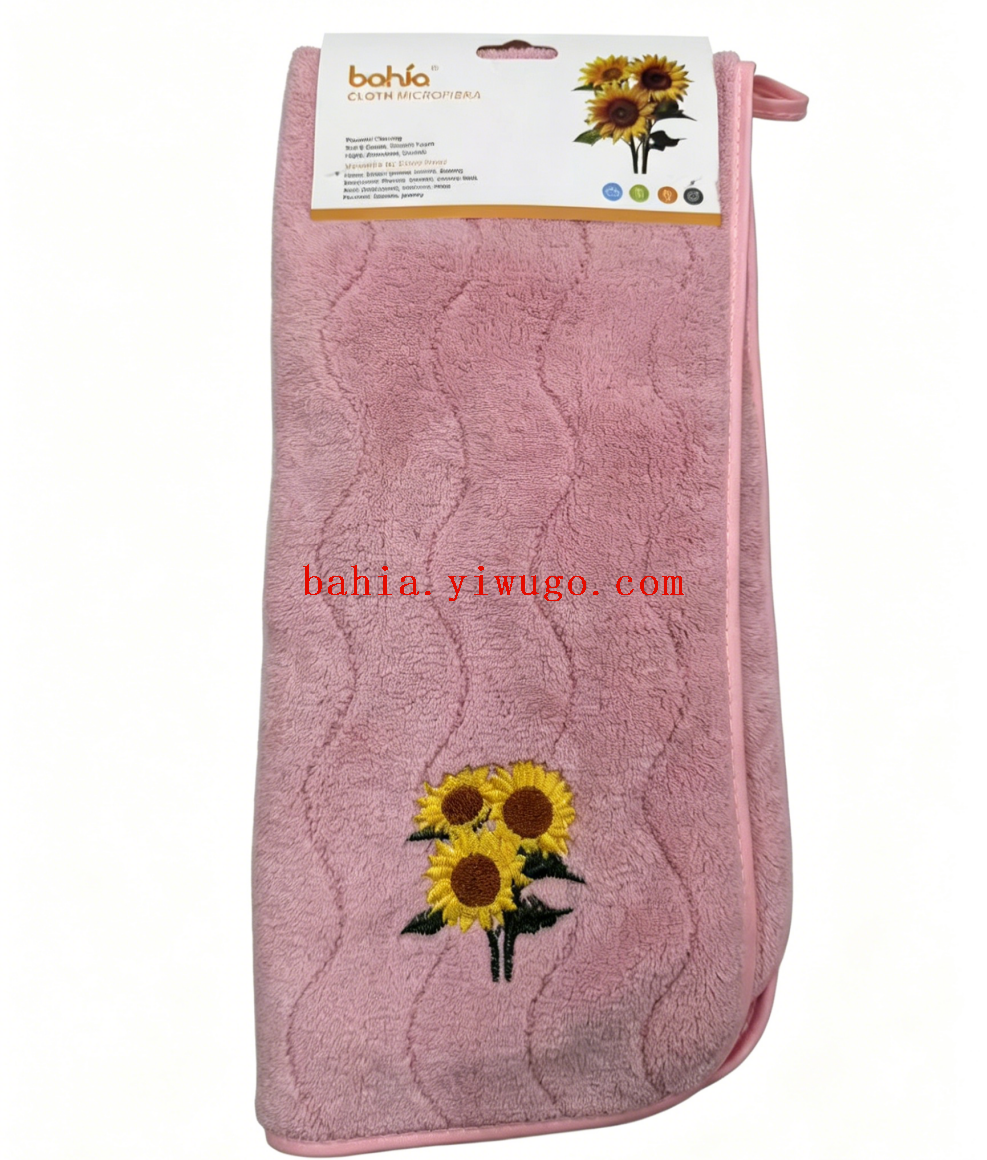 35*70cm striped cleaning towel, embroidered sunflower towel, tea room absorbent cleaning tea towel pic 4