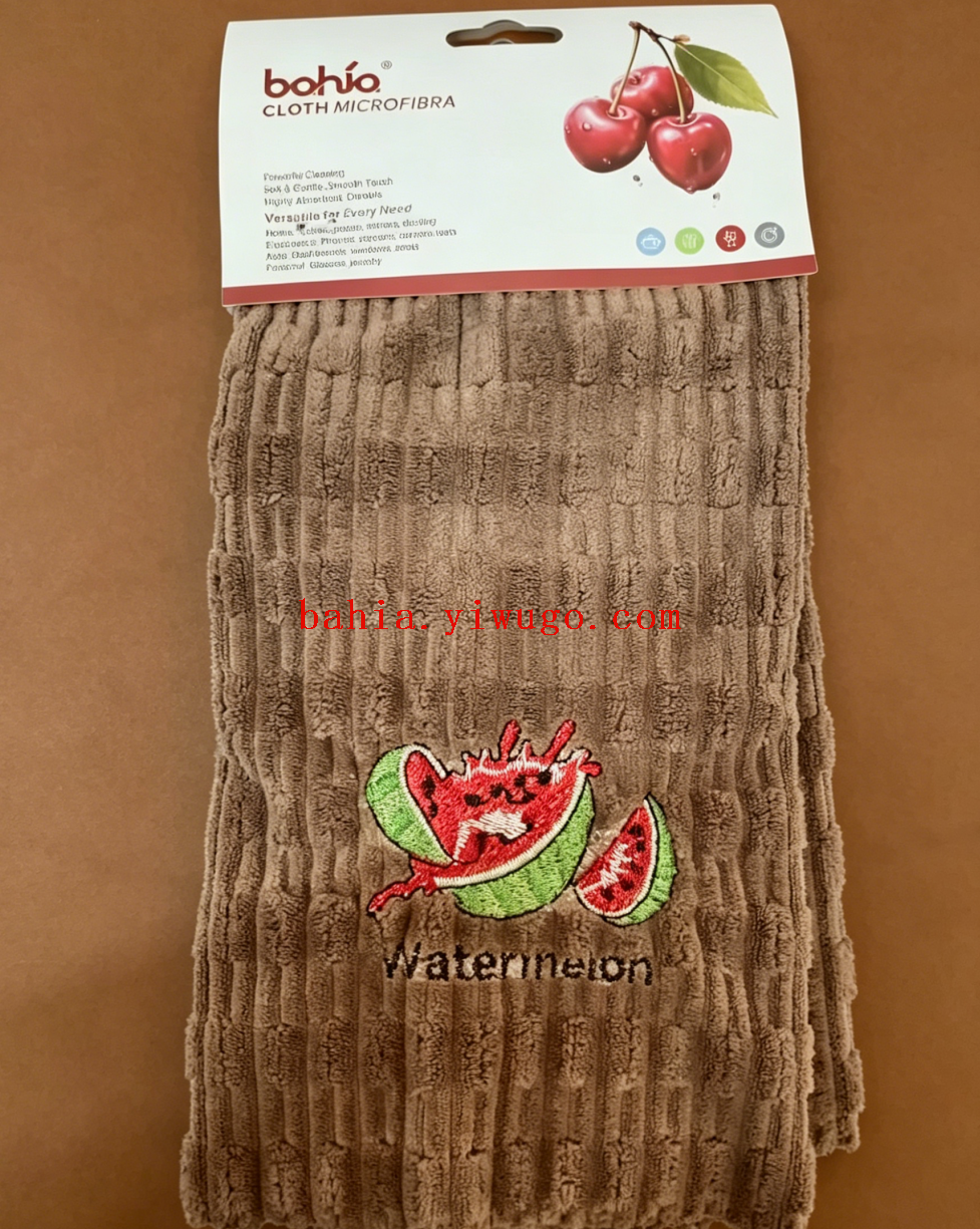 Kitchen stain removal and cleaning cloth, embroidered watermelon style thickened coral fleece cloth, household absorbent dishcloth pic 4
