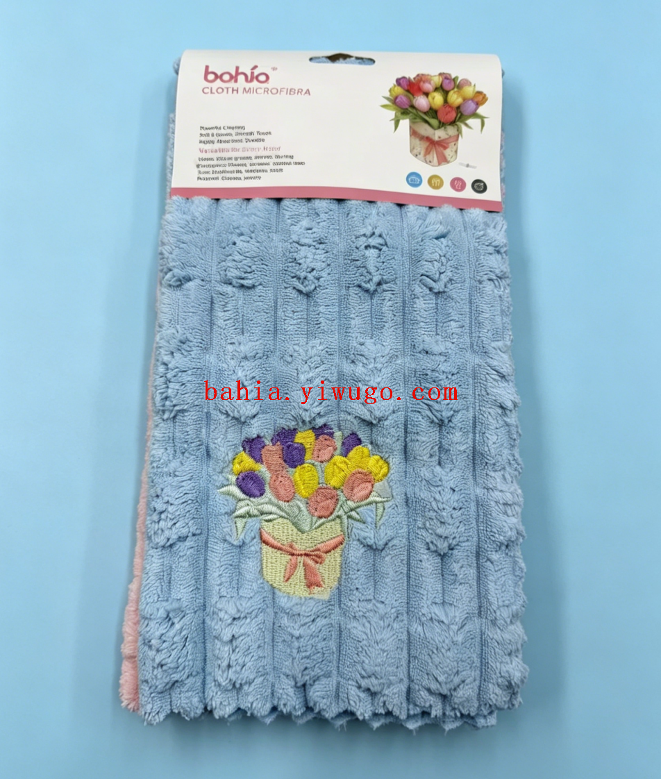 Embroidered bouquet towel, household kitchen absorbent and stain-removing cloth, plain lace cleaning towel promotion pic 1