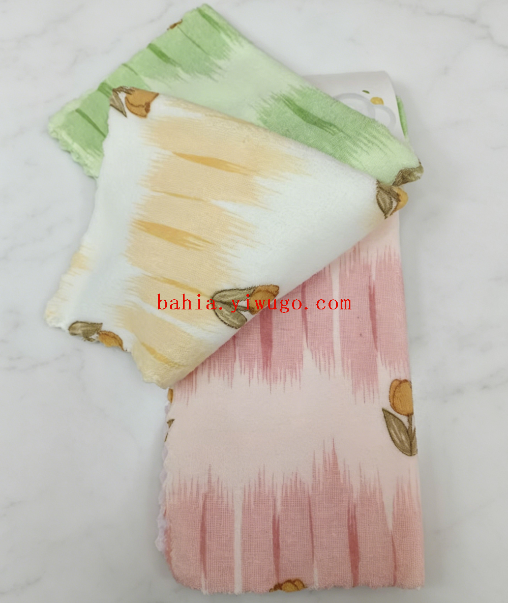 Thickened, water-absorbent and non-shedding kitchen dishcloth with gradient tulip embroidery and coral fleece pic 4