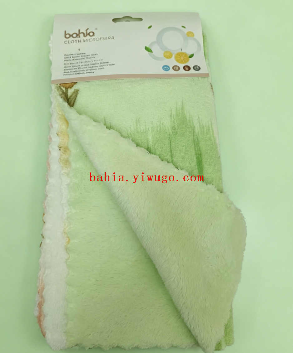 Thickened, water-absorbent and non-shedding kitchen dishcloth with gradient tulip embroidery and coral fleece pic 2