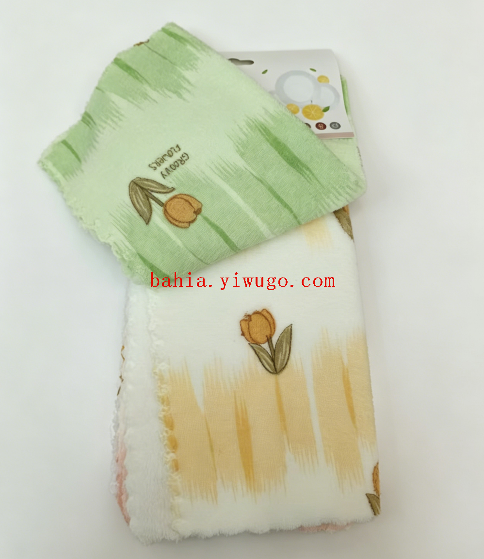 Thickened, water-absorbent and non-shedding kitchen dishcloth with gradient tulip embroidery and coral fleece pic 3