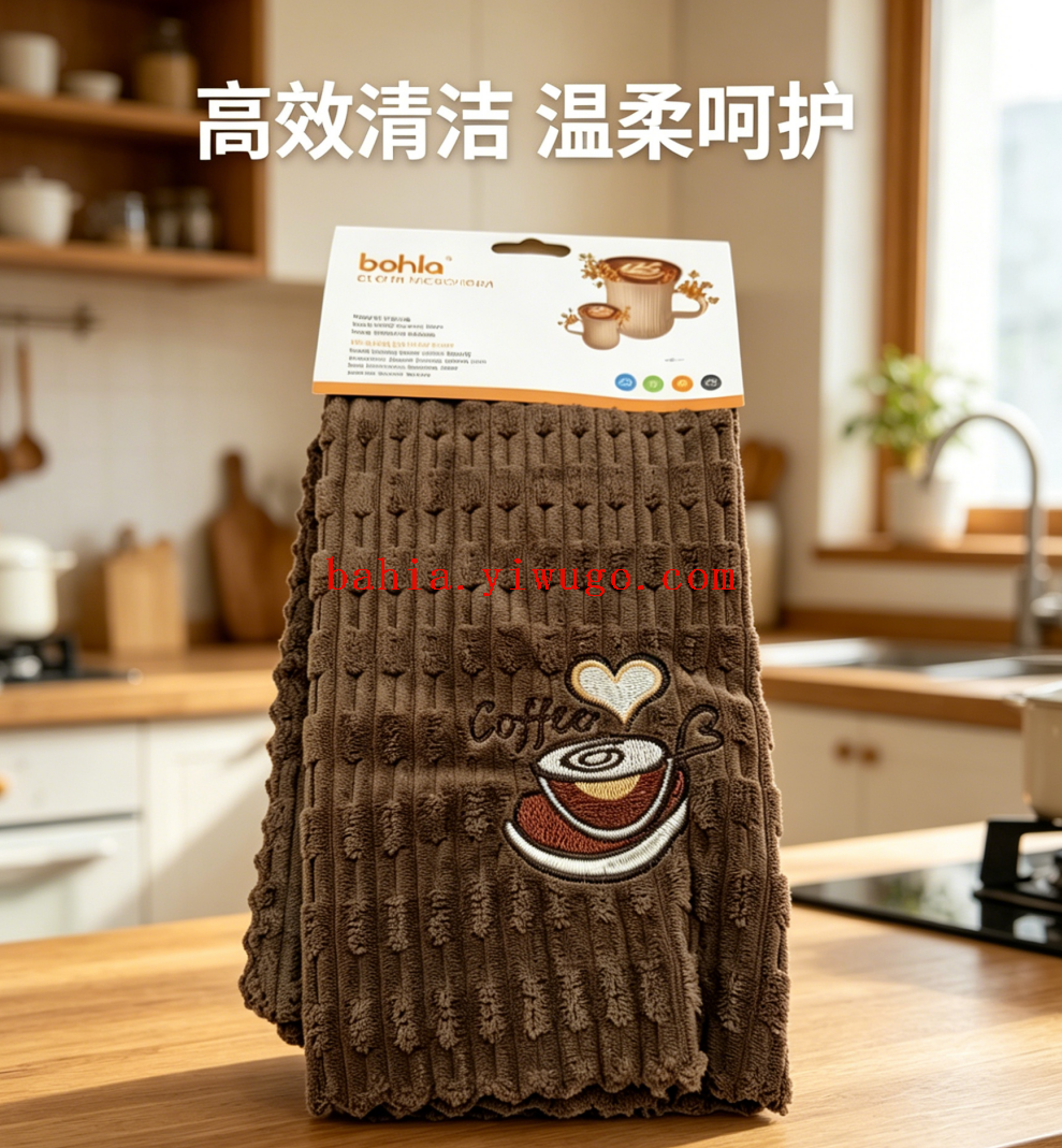 The retro coffee-embroidered cleaning towel creates a perfect atmosphere for wiping cups and tables pic 1