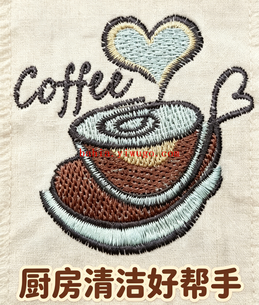 The retro coffee-embroidered cleaning towel creates a perfect atmosphere for wiping cups and tables pic 5