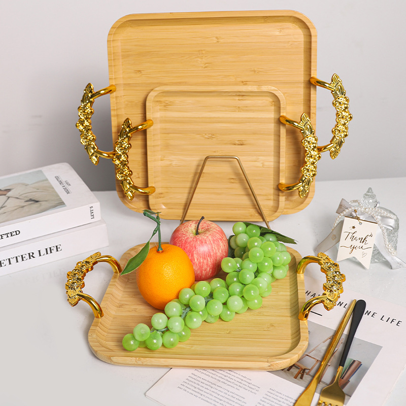 square bamboo tray with handle simple tray household water saucers tea ...